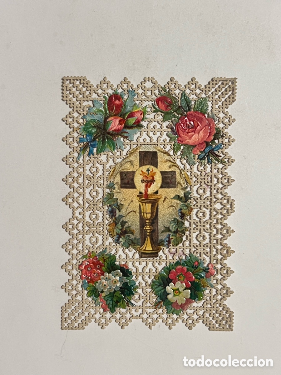 Postales: SAGRADO CORAZ&Oacute;N. SANGRE DE CRISTO.. Bend&iacute;cenos.. Estampa Calada antigua (h.1890?)