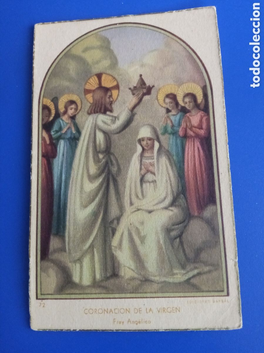 Postales: Antigua estampa religiosa, La Coronaci&oacute;n de la Virgen, mide 10,5x6,5 cm