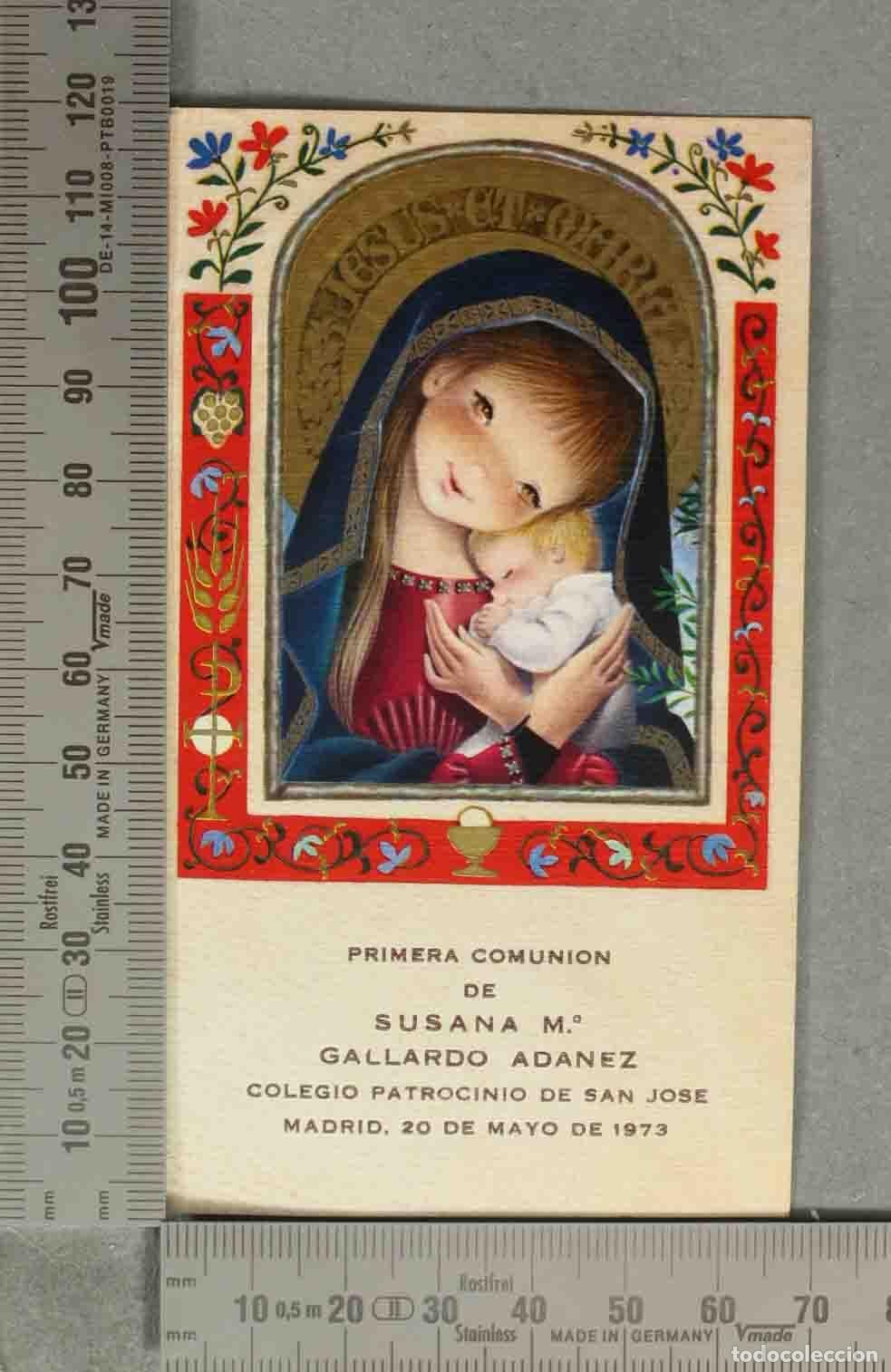 Cartoline: ESTAMPA. Virgen con el Ni&ntilde;o PRIMERA COMUNION. 1973 MADRID
