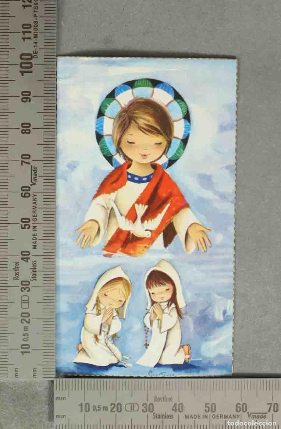 Cartoline: ESTAMPA. Sagrado Coraz&oacute;n de Jes&uacute;s con ni&ntilde;as rezando - PRIMERA COMUNION. MADRID 1969