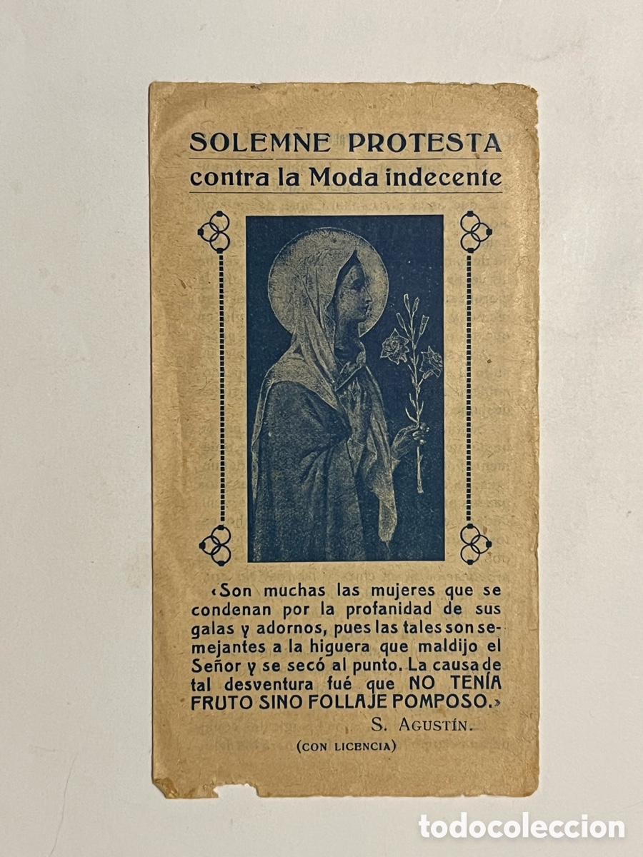 Postales: SOLEMNE PROTESTA contra la Moda indecente.. Tr&iacute;ptico religioso (h.1930?)