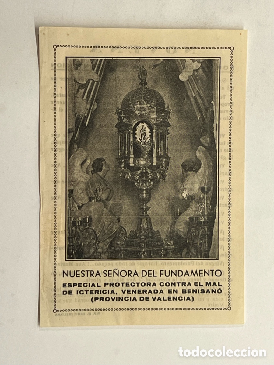 Postales: NOVENA. BENISANO (Valencia) Nuestra Se&ntilde;ora del Fundamento. Especial protectora... (h.1940?)