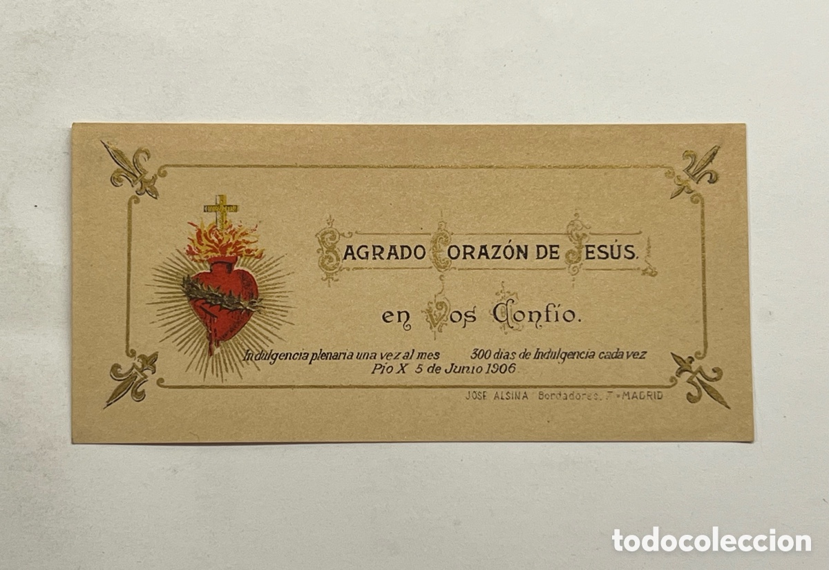 Postales: SAGRADO CORAZ&Oacute;N DE JES&Uacute;S en vos confio. Tarjeta Jos&eacute; Alsina, Bordadores, Madrid (a.1906)