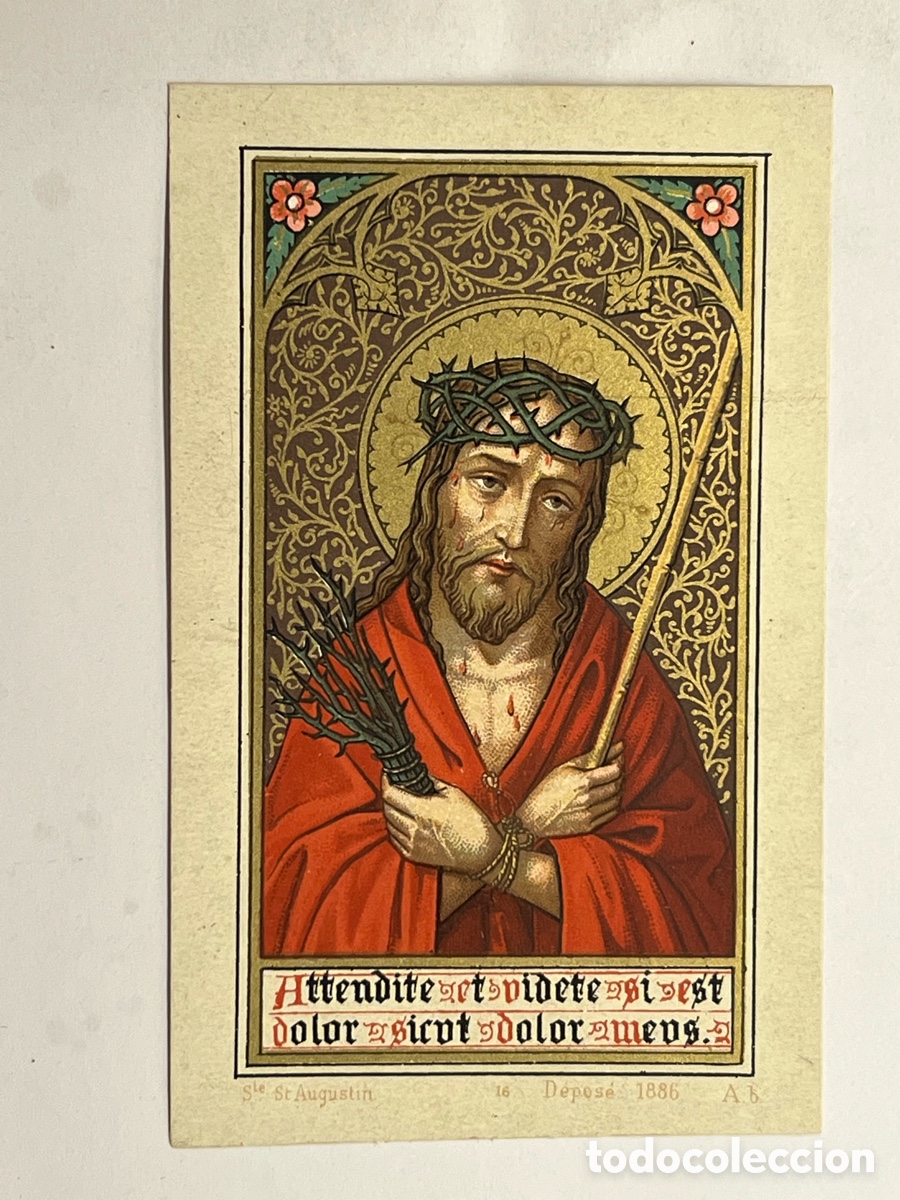 Postales: ECCE HOMO .. Estampa religiosa antigua. Marco art nouveau o neog&oacute;tico con motivos vegetales dorados.