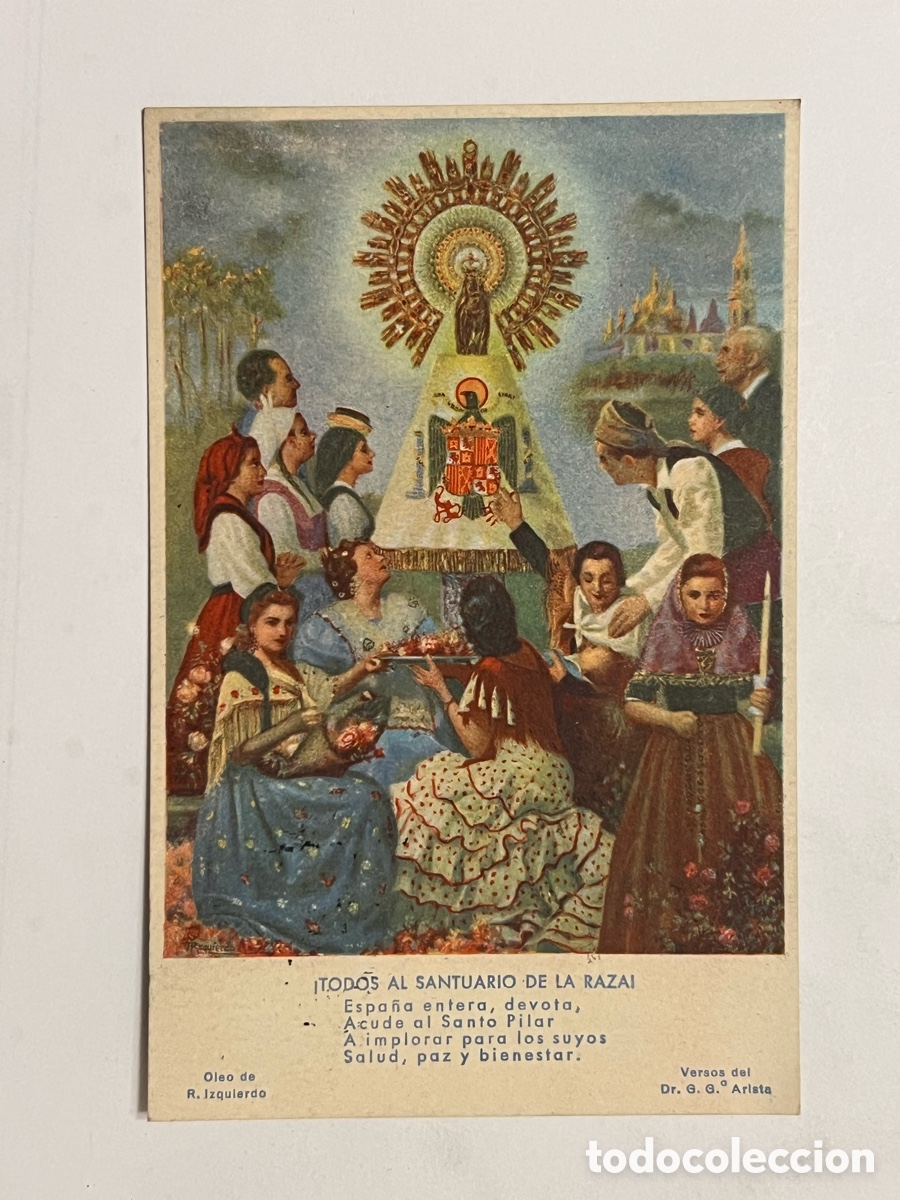 Postales: TODOS AL SANTUARIO DE LA RAZA .. Acude al Santo Pilar.. circulada a Excma. Sra Condesa de Cardona