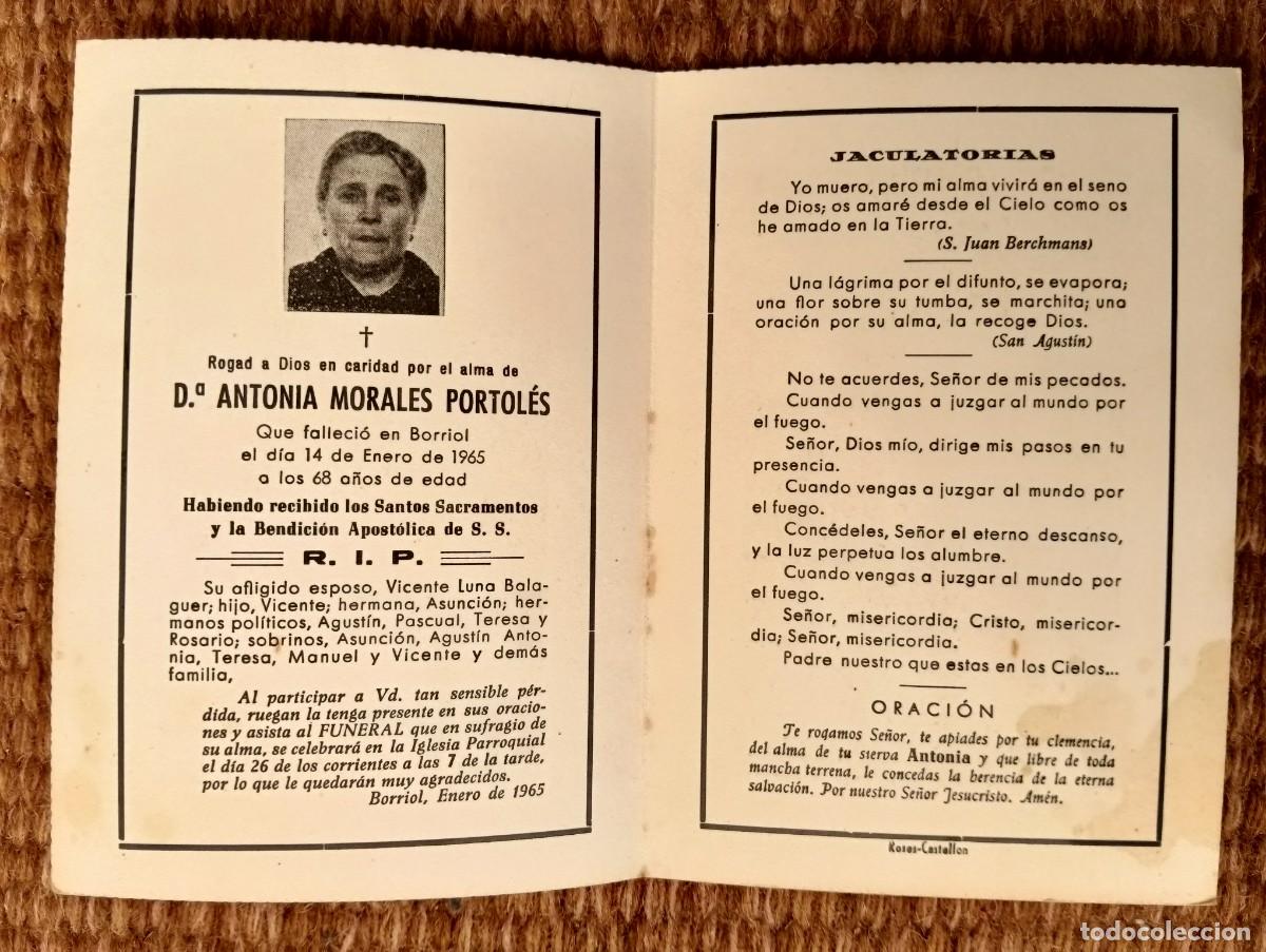 Postales: BORRIOL - CASTELLON - IN MEMORIAN FALLECIDA EN 1965 - ESQUELA