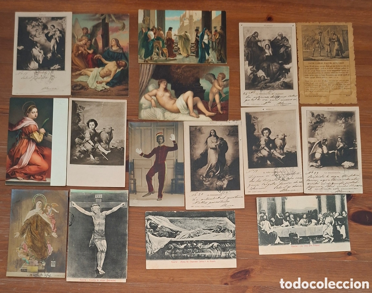 Postales: Lote 17 postales religiosas de Santos, Cristos y escenas b&iacute;blicas c.1900&ndash;1930
