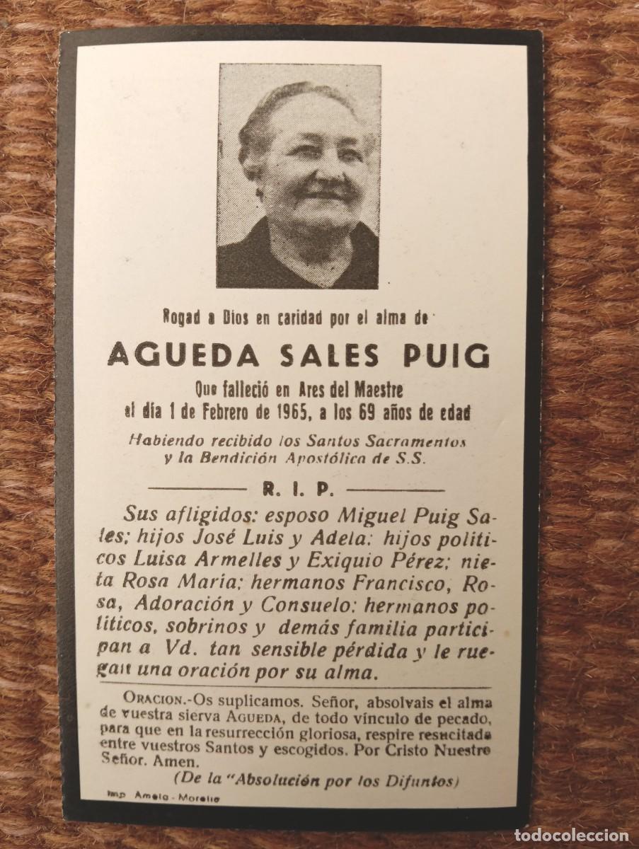 Postales: ARES DEL MAESTRE - CASTELLON - IN MEMORIAN FALLECIDA EN 1965 - ESQUELA