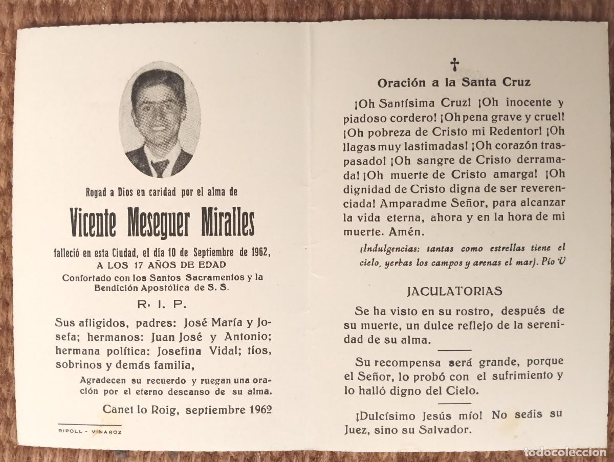 Postales: CANET LO ROIG - CASTELLON - IN MEMORIAN FALLECIDO EN 1962 - ESQUELA