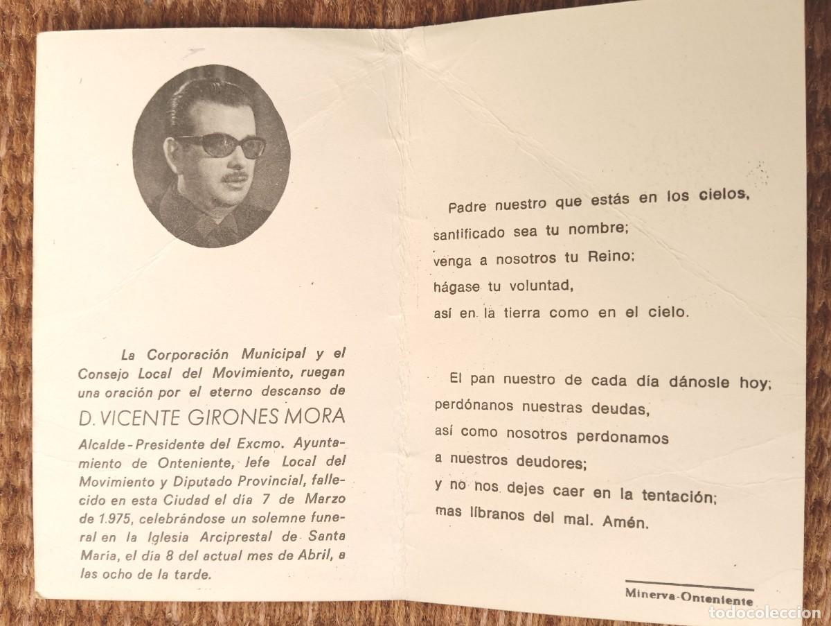 Postales: ONTENIENTE - VALENCIA - IN MEMORIAN ALCALDE DE ONTENIENTE 1975 - ESQUELA