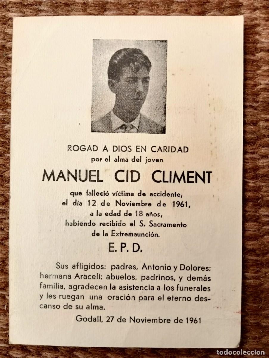 Postales: GODALL - TARRAGONA - IN MEMORIAN FALLECIDO EN ACCIDENTE 1961 - ESQUELA