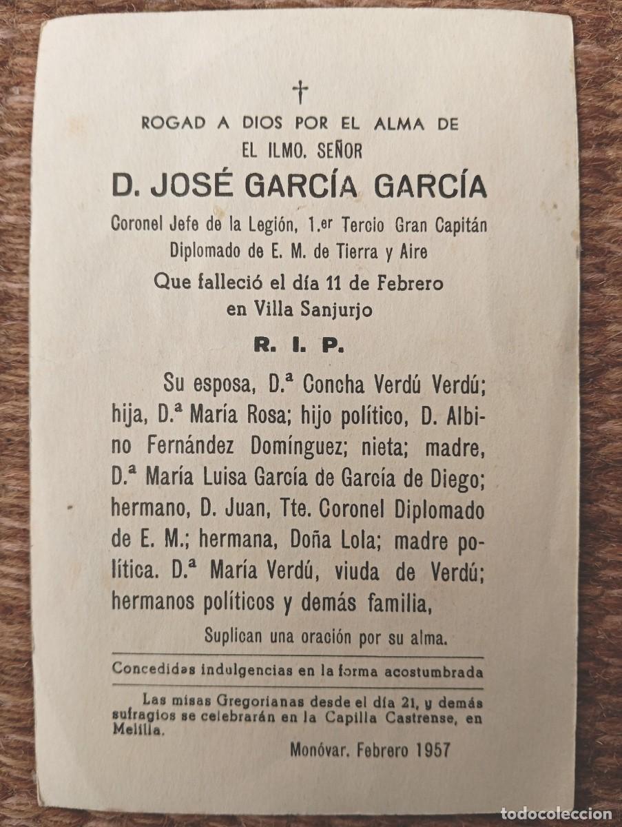 Postales: VILLA SANJURJO - MARRUECOS - CORONEL JEFE DE LA LEGION 1957 - ESQUELA