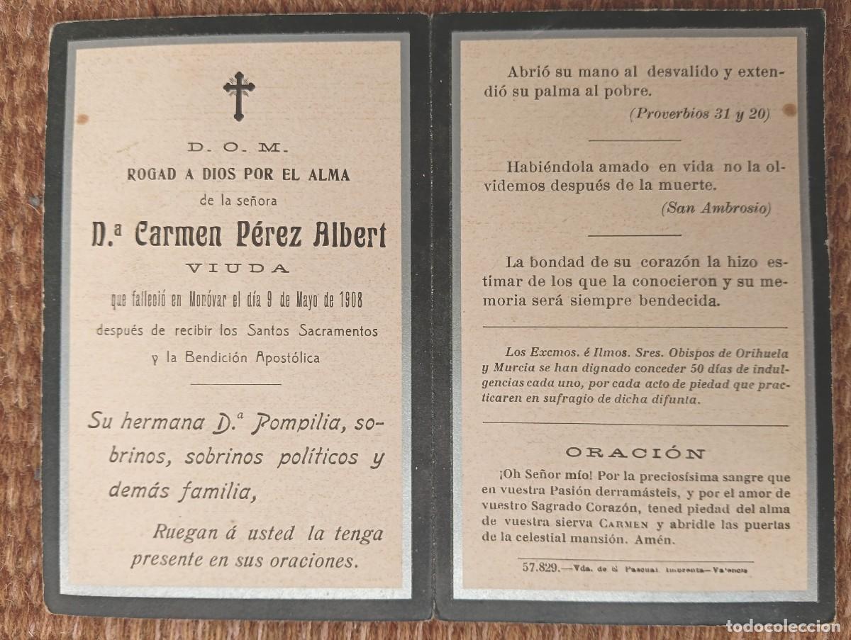 Postales: MONOVAR - ALICANTE - IN MEMORIAN FALLECIDA EN 1908 - ESQUELA
