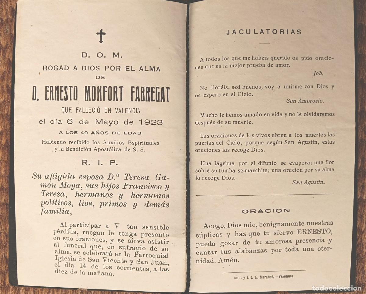 Postales: VALENCIA - IN MEMORIAN FALLECIDO 1923 - ESQUELA