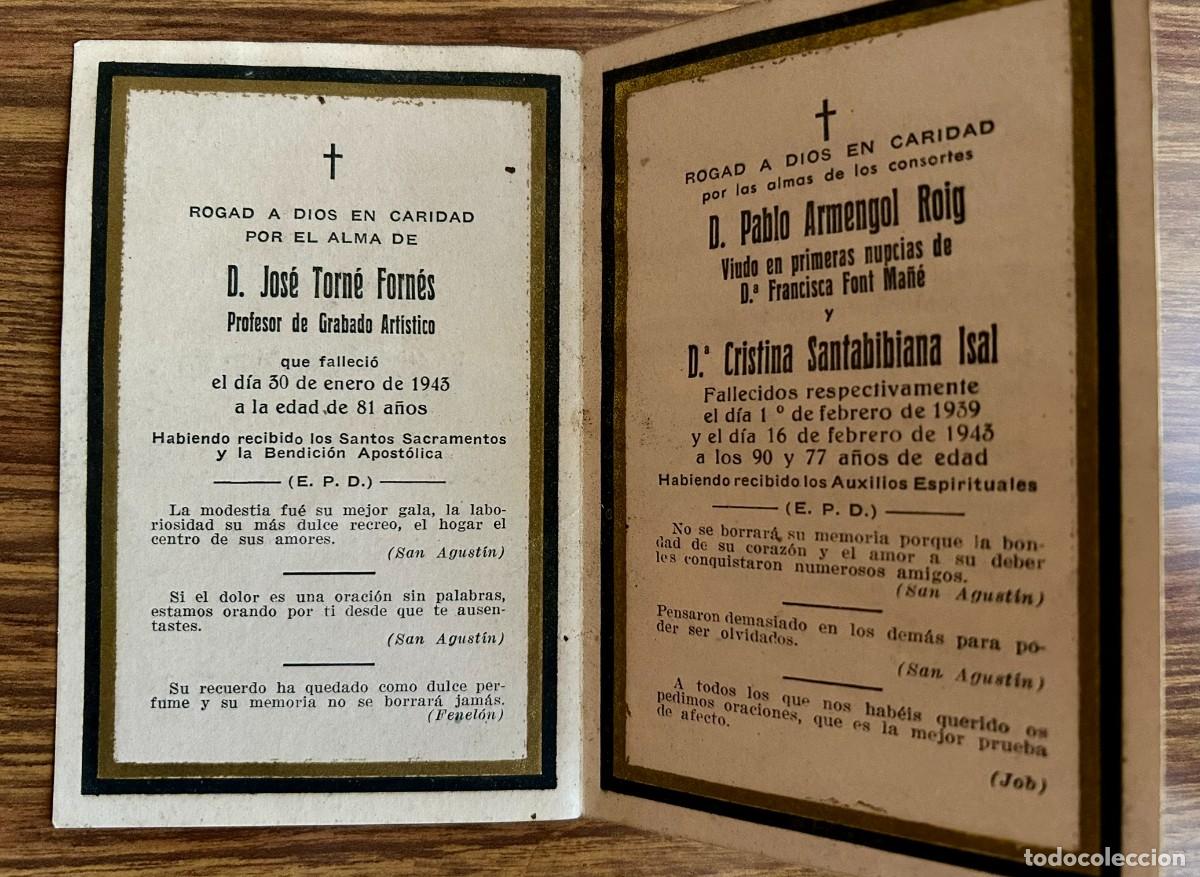 Postales: D&Iacute;PTICO RECORDATORIO FUNERARIO CON DOBLE ESQUELA - A&Ntilde;O 1943