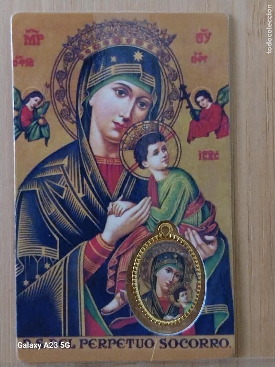Postales: VIRGEN PERPETUO SOCORRO ESTAMPA CON MEDALLITA 8.5X5.5CMS