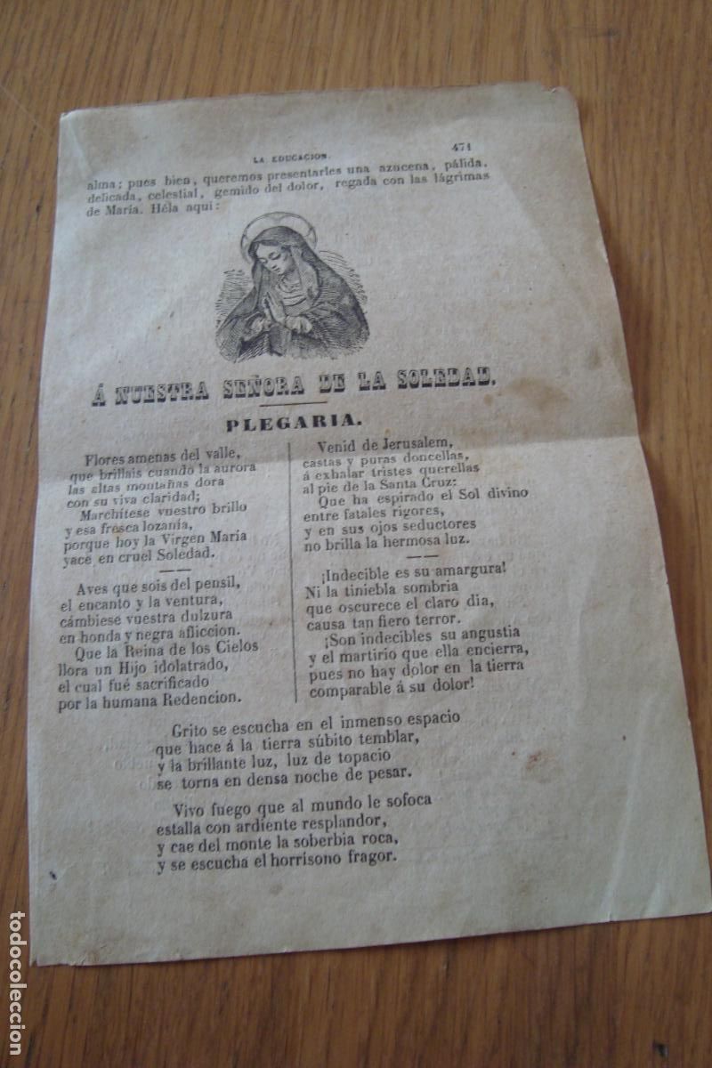 Postales: ANTIGUA PLEGARIA A NUESTRA SE&Ntilde;ORA DE LA SOLEDAD. IMPRENTA ABIENZO, ATOCHA.