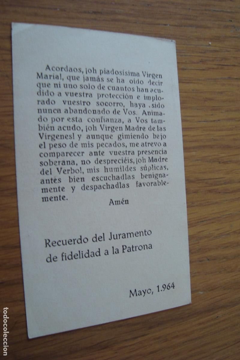 Postales: ANTIGUA ESTAMPA RELIGIOSA. RECUERDO JURAMENTO FIDELIDAD INMACULADA PATRONA LINEA CONCEPCION 1964.