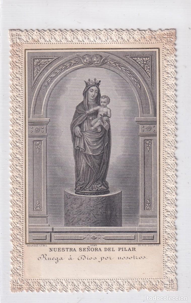 Postais: Estampa de puntilla o calada. Nuestra Se&ntilde;ora del Pilar. Oraci&oacute;n en el reverso. 12,50 x 7,50 cm