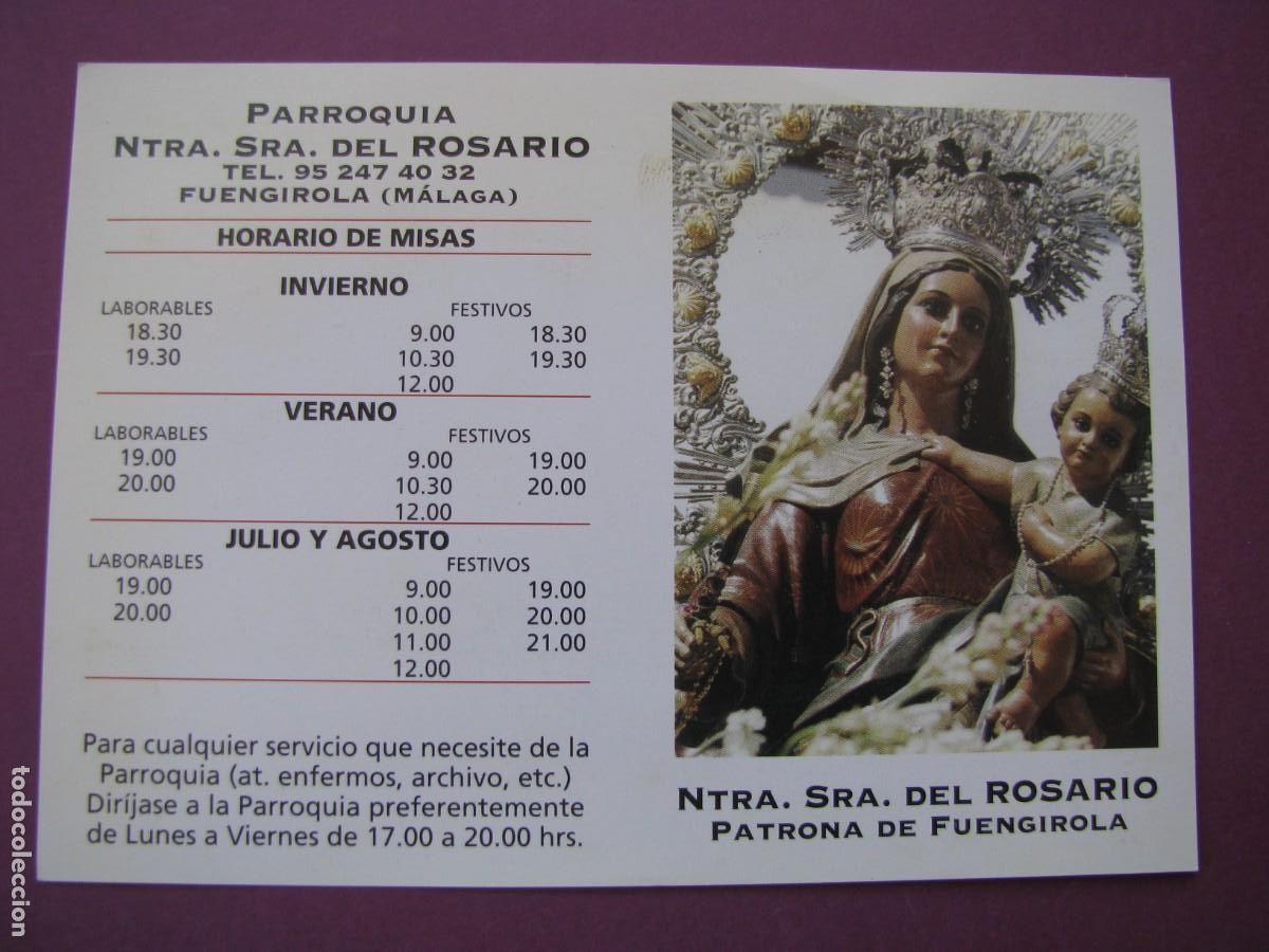 Postales: ESTAMPA RELIGIOSA, CALENDARIO 2001. NTRA. SRA. DEL ROSARIO. PATRONA DE FUENGIROLA. 14X10 CM