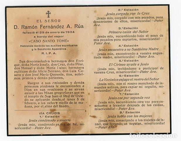 Cartes Postales: RECORDATORIO MUERTE MARINERO EN EL VAPOR CABO SANTO TOME. 1934 NAUTICA. RARO