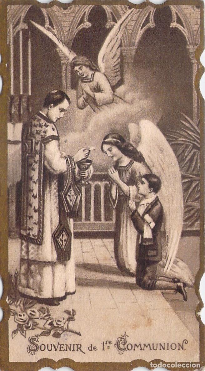 Cartes Postales: Estampa Antigua de Primera Comuni&oacute;n con Sacerdote y &Aacute;ngeles