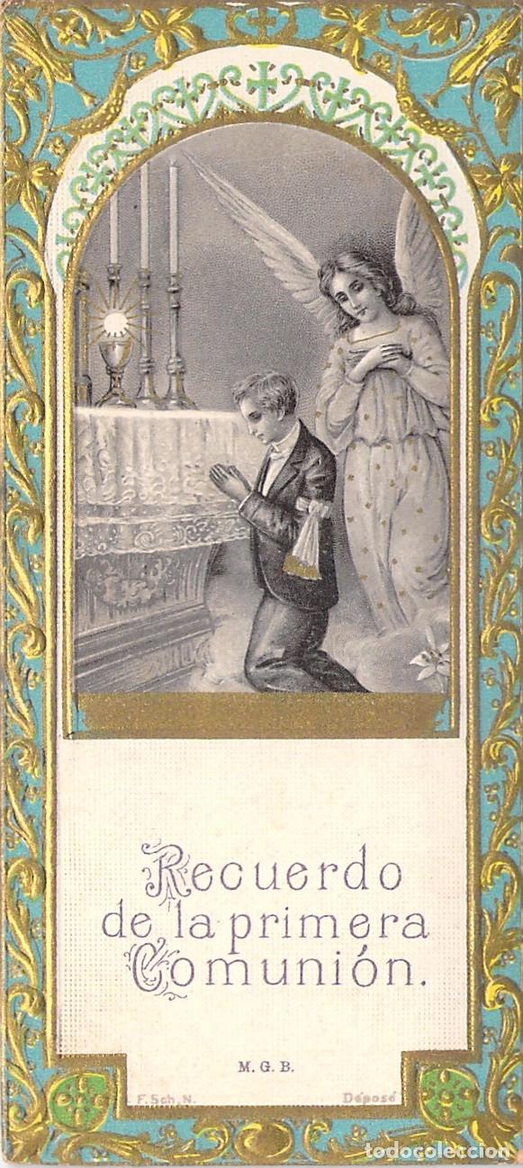 Postales: Estampa Recuerdo de Primera Comuni&oacute;n con &Aacute;ngel y Ni&ntilde;o Rezando