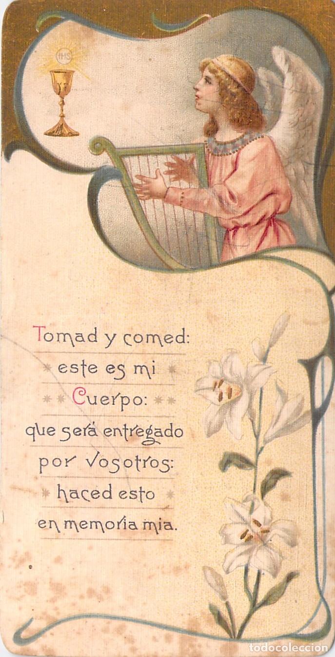 Postales: Estampa de Recordatorio de Primera Comuni&oacute;n en Barcelona con &Aacute;ngel