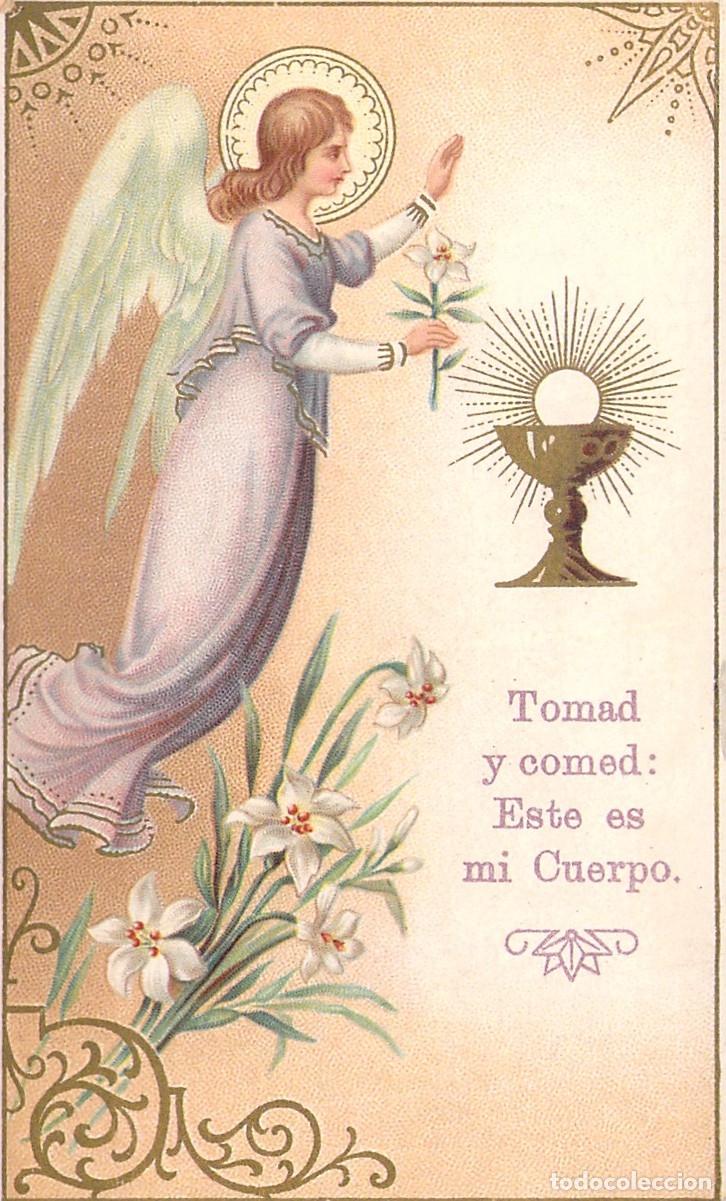 Postales: Estampa Recordatorio de Primera Comuni&oacute;n &Aacute;ngel y C&aacute;liz Barcelona