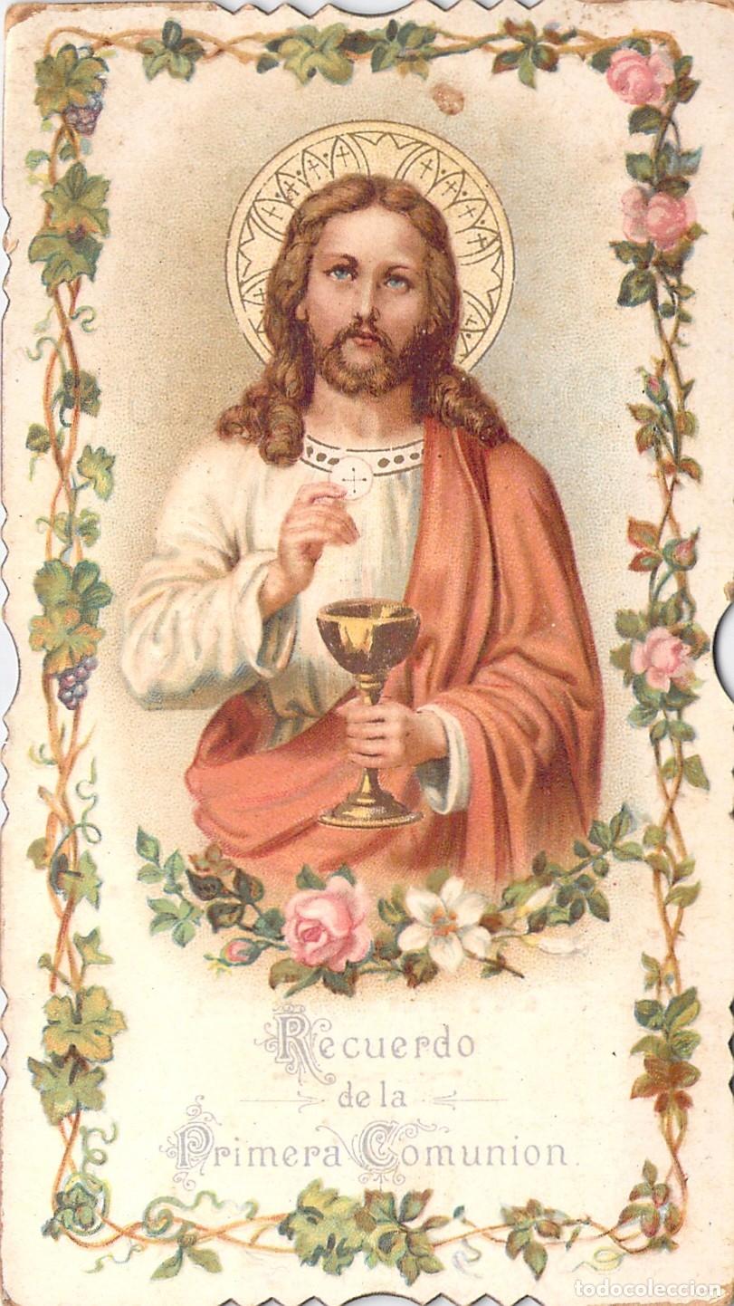 Postales: Estampa de Primera Comuni&oacute;n con Imagen de Jesucristo y C&aacute;liz