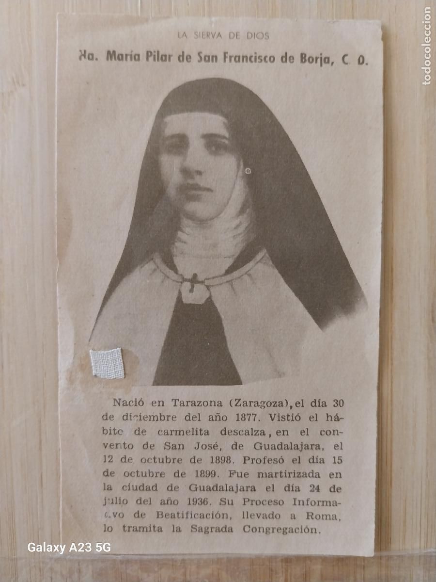 Postales: RELIQUIA MARIA PILAR SAN FRANCISCO DE BORJA ESTAMPA RECORDATORIO ANTIGUO ORIGINAL 11X6.5CMS