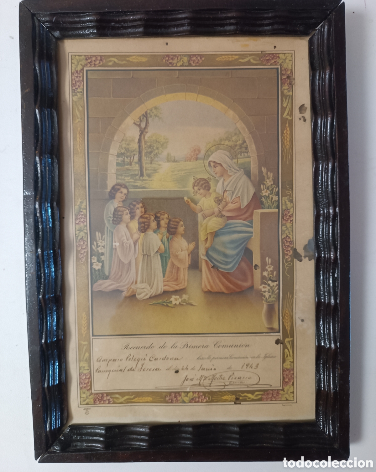 Postales: Preciosa L&Aacute;MINA Enmarcada, Recordatorio Recuerdo Primera Comuni&oacute;n, CUADRO 1943.