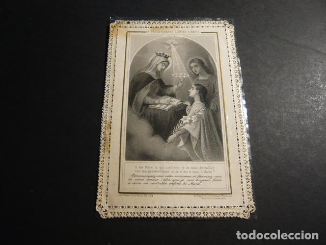 Cartoline: LA PERSEVERANCIA CONFIA EN MARIA ANTIGUA ESTAMPA CALADA PUNTILLA CANIVET SIGLO XIX