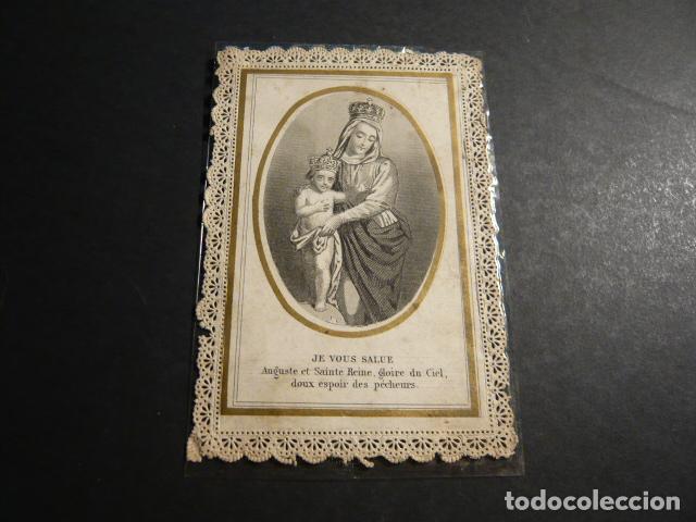 Cartoline: VIRGEN MARIA Y NI&Ntilde;O JESUS ANTIGUA ESTAMPA CALADA PUNTILLA CANIVET SIGLO XIX