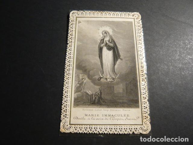 Cartoline: MARIA INMACULADA ANTIGUA ESTAMPA CALADA PUNTILLA CANIVET SIGLO XIX