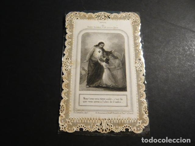 Postkarten: JESUS CON NI&Ntilde;O ANTIGUA ESTAMPA CALADA PUNTILLA CANIVET SIGLO XIX