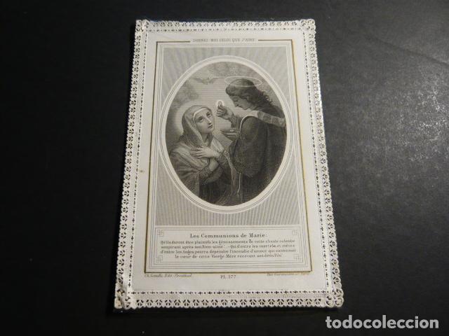 Postales: LA COMUNION DE MARIA ANTIGUA ESTAMPA CALADA PUNTILLA CANIVET SIGLO XIX