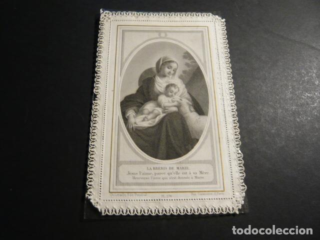 Cartoline: VIRGEN MARIA CON NI&Ntilde;O JESUS ANTIGUA ESTAMPA CALADA PUNTILLA CANIVET SIGLO XIX