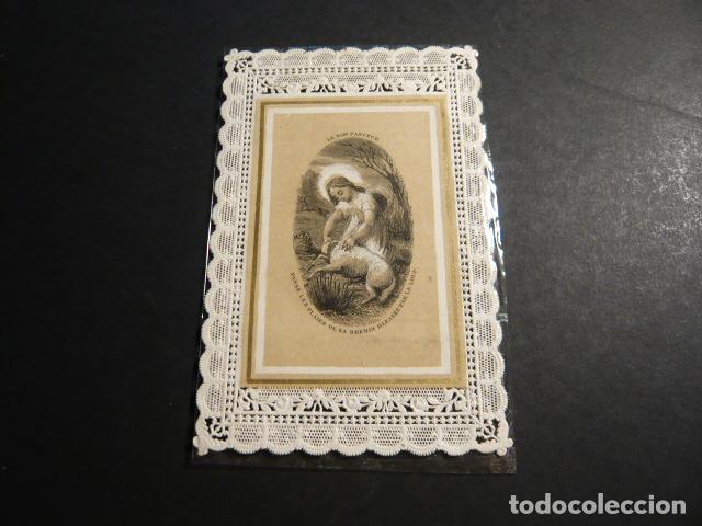 Postales: EL BUEN PASTOR ANTIGUA ESTAMPA CALADA PUNTILLA CANIVET SIGLO XIX