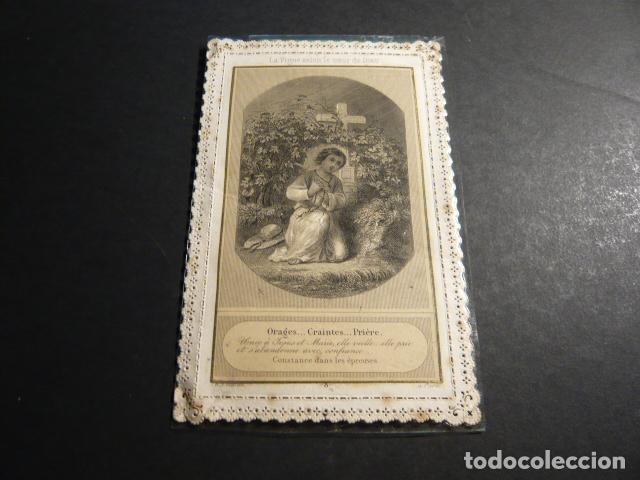 Cartoline: LA VI&Ntilde;A Y EL CORAZON DE DIOS ANTIGUA ESTAMPA CALADA PUNTILLA CANIVET SIGLO XIX