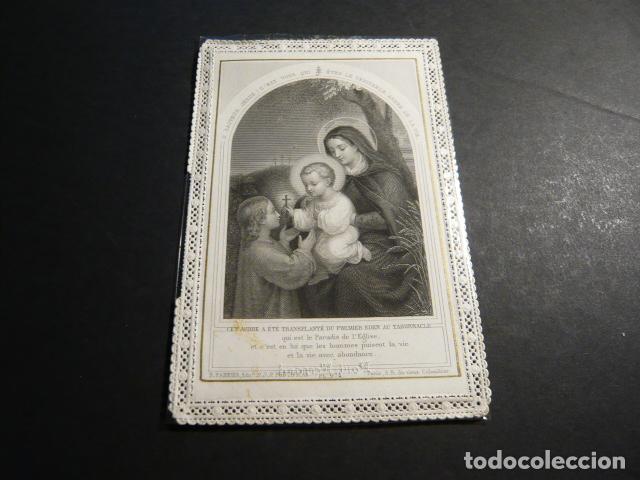 Cartoline: VIRGEN MARIA CON NI&Ntilde;O JESUS ANTIGUA ESTAMPA CALADA PUNTILLA CANIVET SIGLO XIX