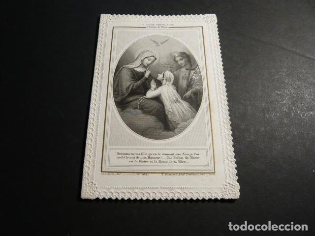 Postcards: LA INFANCIA DE MARIA ANTIGUA ESTAMPA CALADA PUNTILLA CANIVET SIGLO XIX