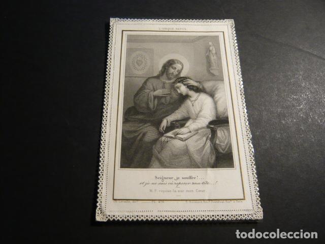 Cartoline: EL UNICO DESCANSO ANTIGUA ESTAMPA CALADA PUNTILLA CANIVET SIGLO XIX