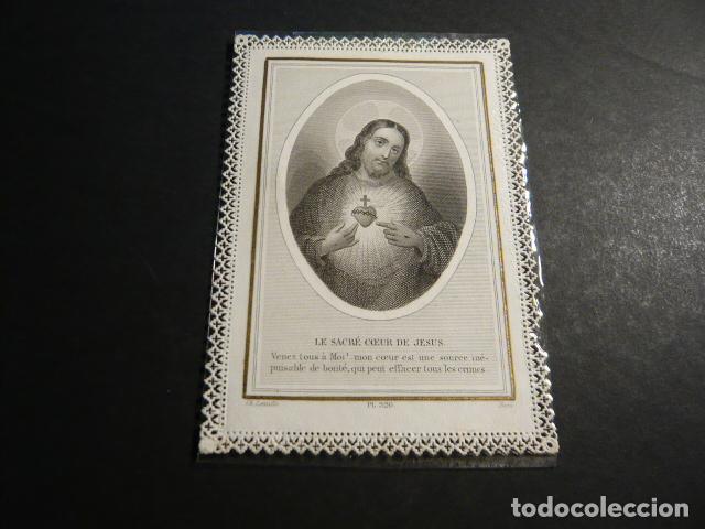 Cartoline: SAGRADO CORAZON DE JESUS ANTIGUA ESTAMPA CALADA PUNTILLA CANIVET SIGLO XIX