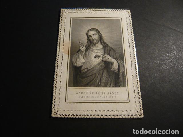 Postkarten: SAGRADO CORAZON DE JESUS ANTIGUA ESTAMPA CALADA PUNTILLA CANIVET SIGLO XIX