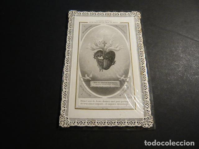 Cartoline: SAGRADO CORAZON DE JESUS ANTIGUA ESTAMPA CALADA PUNTILLA CANIVET SIGLO XIX