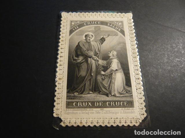Cartoline: PAPA PIO IX Y LA CRUZ ANTIGUA ESTAMPA CALADA PUNTILLA CANIVET SIGLO XIX