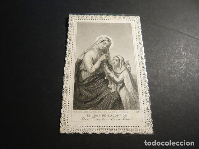 Cartoline: VIRGEN MARIA CON NI&Ntilde;A ANTIGUA ESTAMPA CALADA PUNTILLA CANIVET SIGLO XIX