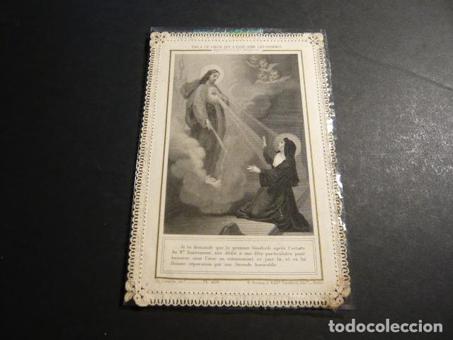 Cartes Postales: SANTA MARGARITA MARIA ALACOQUE ANTIGUA ESTAMPA CALADA PUNTILLA CANIVET SIGLO XIX