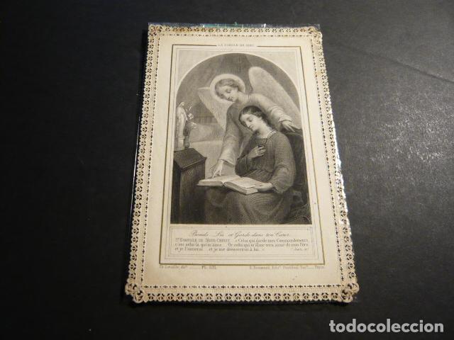 Cartoline: LA PALABRA DE DIOS ANTIGUA ESTAMPA CALADA PUNTILLA CANIVET SIGLO XIX